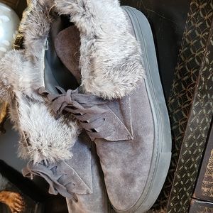 Vince suede and rabbit fur booties